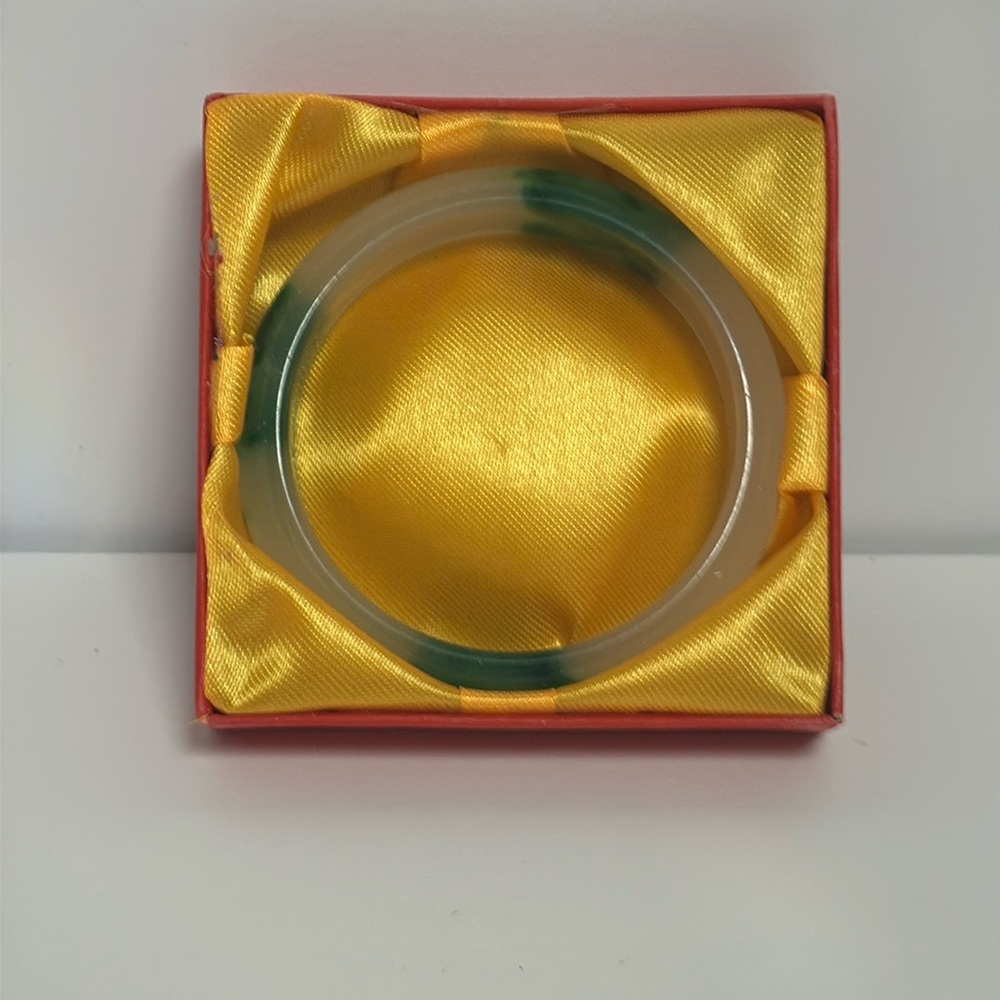 Jade Bi-Color or Jadeite Bangle Bracelet Green// White